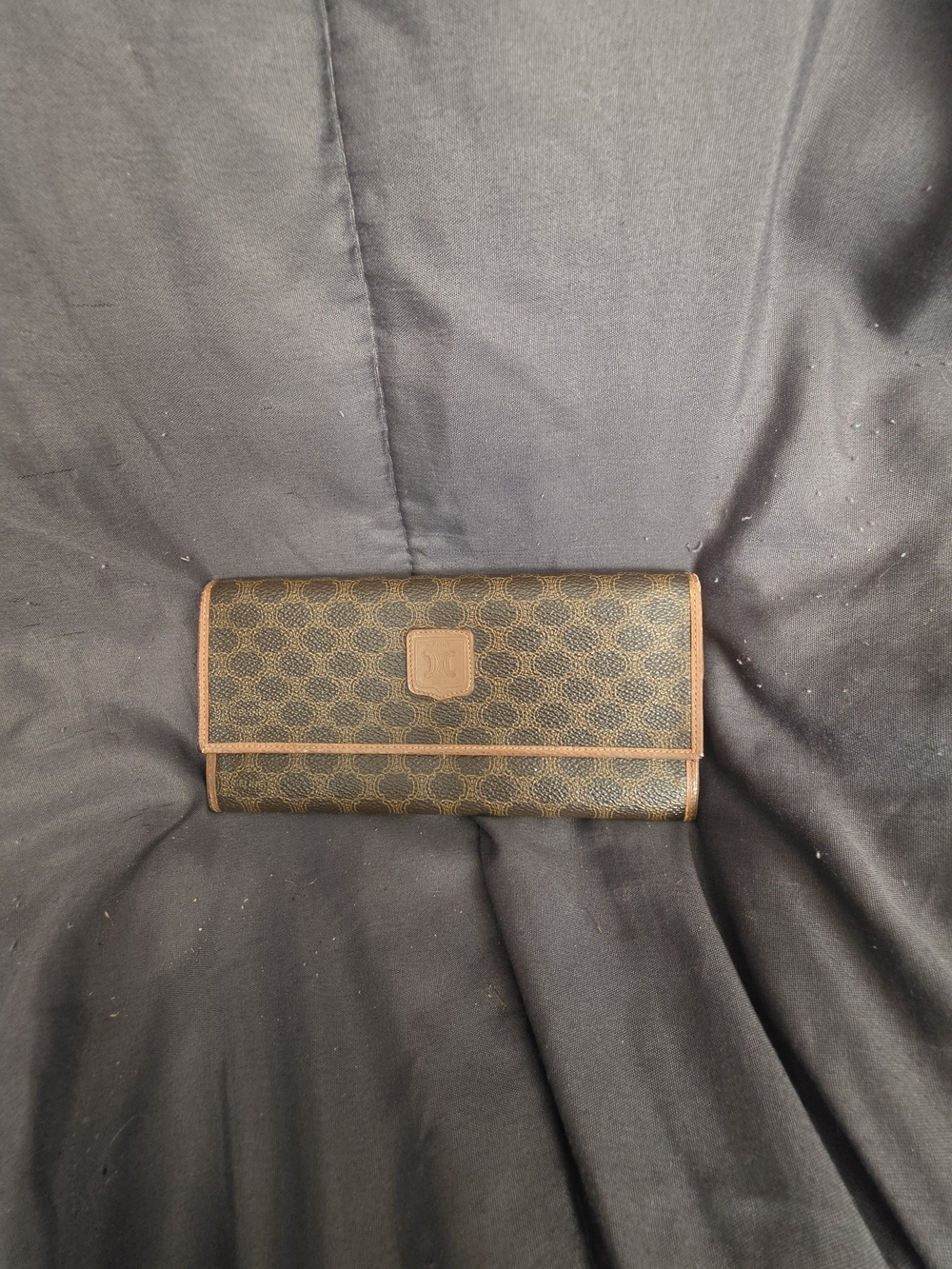 Authentic Celine Brown Monogram Continental Wallet with Tan Trim
